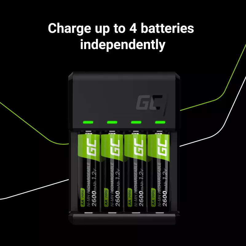Batterieladegerät Grün Cell GC VitalCharger USB, 4-Steckplätze, AA/AAA, USB-betrieben, schwarz