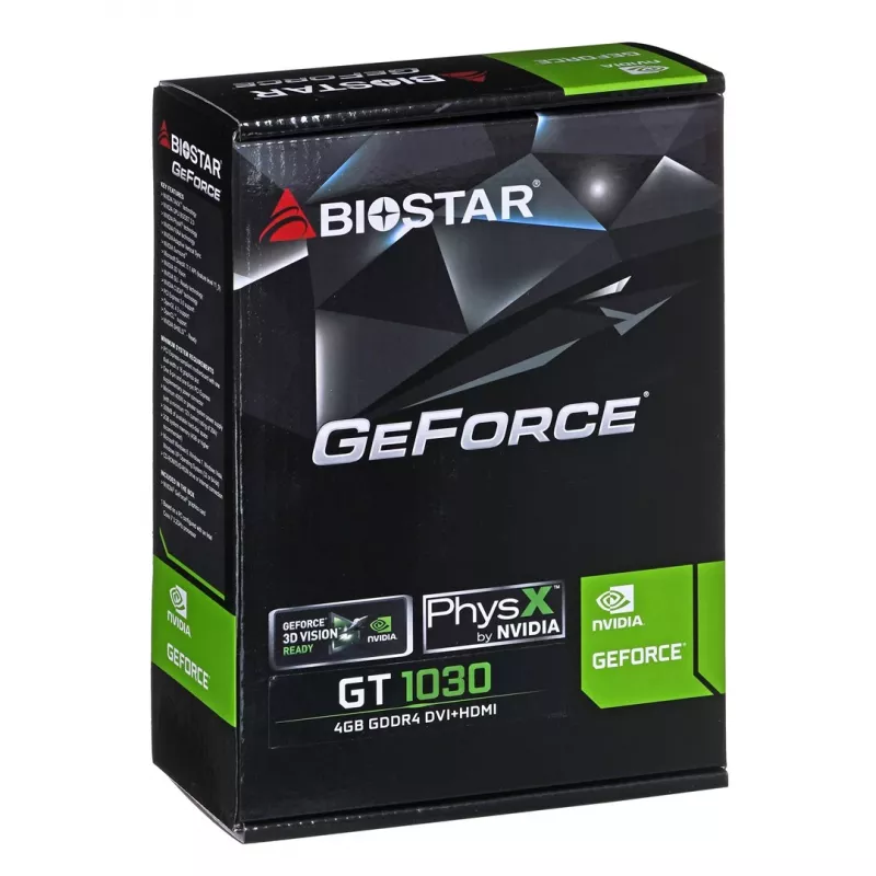 Grafikkarte BIOSTAR GeForce GT 1030 — 4 GB GDDR4, 64-bit, PCIe x16 4.0, Aktive Kühlung, DVI-D + HDMI