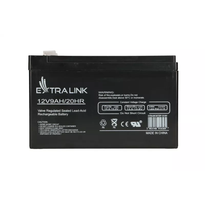 Versiegelte Blei-Säure (VRLA) Batterie 12V 9Ah Extralink – AGM, 1 Stück, Schwarz