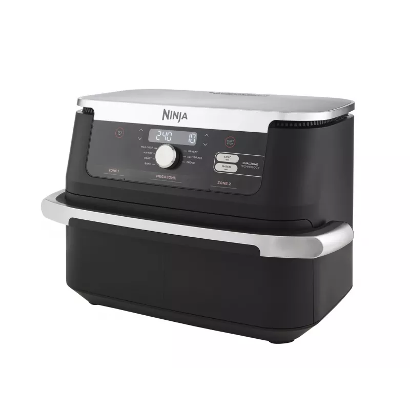 Doppel-10,4-L-Heißluftfritteuse Ninja AF500EU, Standgerät, 2470 W, Schwarz, Edelstahl