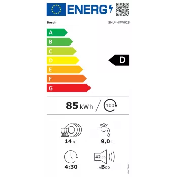 Bosch Geschirrspüler | SMU4HMW02S | Einbau | Breite 60 cm | Anzahl Maßgedecke 14 | Anzahl Programme 6 | Energieeffizienzklasse D | Display | AquaStop-Funktion | Weiß