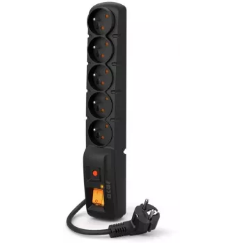 Steckerleiste Acar F5 PRO Überspannungsschutz mit 5 Steckdosen Typ E, 1,5 m Kabel, 10 A, 2300 W, schwarz