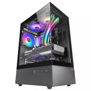 PC-Gehäuse TACENS Mars Gaming MC-XO Midi Tower Schwarz — ATX/Micro-ATX/Mini-ITX, Netzteil unten, 1×120-mm-Rücklüfter, unterstützt Grafikkarten bis 328 mm