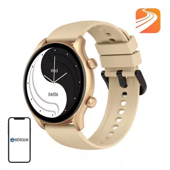 Smartwatch Zeblaze Btalk 3 Plus, rund 1,39 Zoll IPS 360×360 Touchscreen, 260 mAh, goldfarbenes Silikonarmband