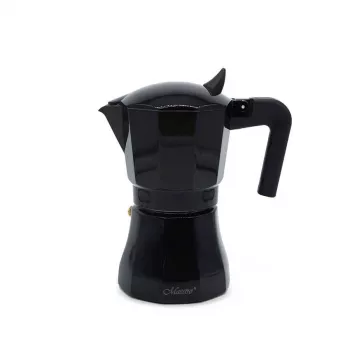 Moka-Kanne Maestro MR-1658-3 – Espressokocher aus Aluminium, 3 Tassen (0,15 l), schwarz, Klappdeckel
