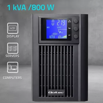 UPS QOLTEC Pure Sine Wave 1kVA 800W mit AVR und LCD-Anzeige