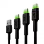 USB-C-Kabel-Set Grün Cell GC Ray — USB A auf USB C 3 Längen (30 cm, 120 cm, 200 cm), USB PD, 480 Mbit/s, 2,4 A, schwarz