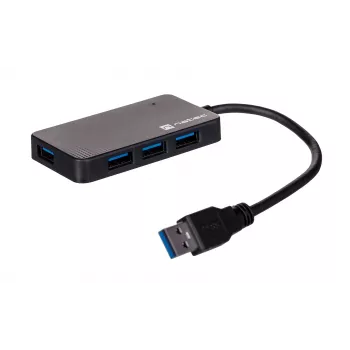 USB-Hub NATEC Moth 4-Port USB 3.2 Gen 1 Typ-A (5000 Mbit/s), USB-gespeist, schwarz, 0,15 m Kabel