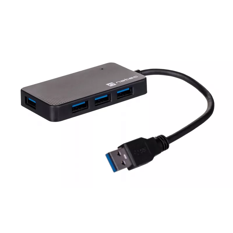 USB-Hub NATEC Moth 4-Port USB 3.2 Gen 1 Typ-A (5000 Mbit/s), USB-gespeist, schwarz, 0,15 m Kabel