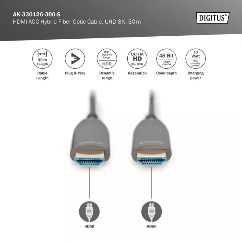 HDMI AOC Hybrid-Glasfaserkabel Digitus AK-330126-300-S