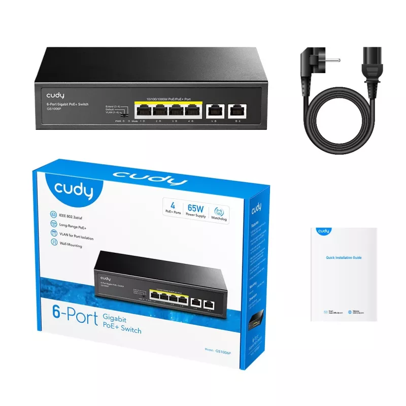 Netzwerk-Switch Cudy GS1006P Unmanaged Gigabit Ethernet 6-Port PoE, 12 Gbit/s, 2048 MAC, Schwarz