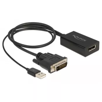 Delock - Adapterkabel - DVI-D, USB (nur Strom) (M) auf DisplayPort (W) - DisplayPort 1,2 - 50 cm - Unterstützung von 4K 30 Hz - Schwarz (63189)