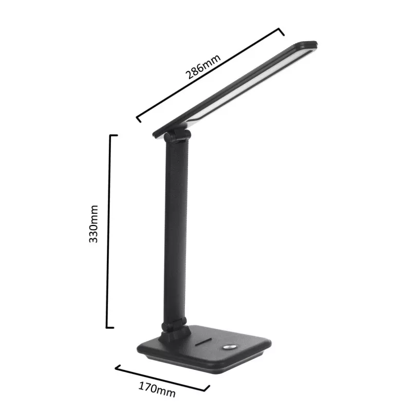 LED-Tischlampe MACLEAN MCE614B — dimmbar, klappbarer verstellbarer Arm, 9W, 3000K/4500K/6500K, schwarz