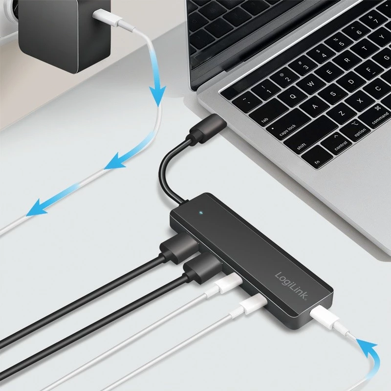 Hub USB-C, 4 Ports 2x USB-A, 2x USB-C, Schwarz