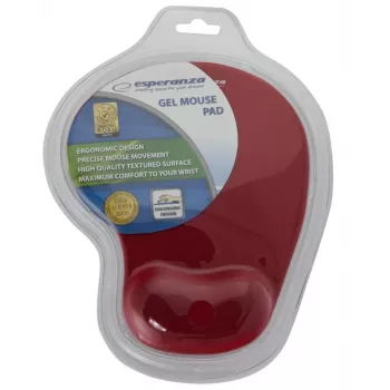 Mauspad ESPERANZA EA137R — rote Gel-Oberfläche, rutschfeste Basis, integrierte Handgelenkauflage