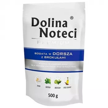 Nassfutter für Hunde dolina noteci Premium reich an Kabeljau mit Brokkoli 500 g – Alleinfuttermittel für ausgewachsene Hunde