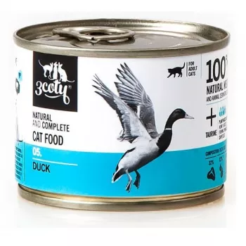 Nassfutter für Katzen 3coty Ente 180 g – komplettes getreidefreies Nassfutter in Dosen für ausgewachsene Katzen, Protein 15 %, Fett 10 %, Feuchtigkeit 72,8 %