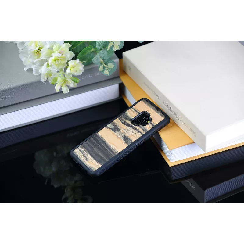 Smartphone-Hülle aus Holz für Samsung Galaxy S9, Weißes Ebenholz/Schwarz-Finish