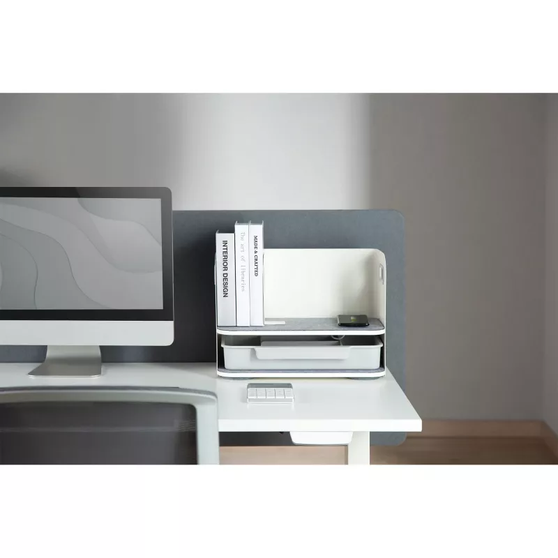 Digitus Desktop-Organizer mit Qi-Ladegerät Stahl Grau Weiß 1 Schublade