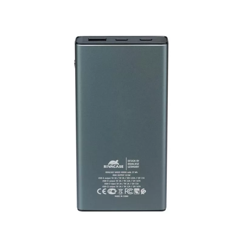 Powerbank Rivacase VA1021 10000mAh, dual USB-Ausgänge, LED-Anzeigen, kompakter tragbarer Ladegerät