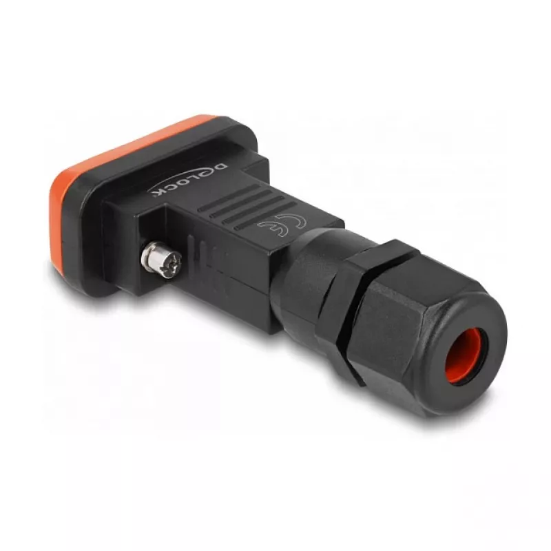DeLOCK D-Sub 9-polig Buchse IP67 wasserdichter Anschluss schwarz orange