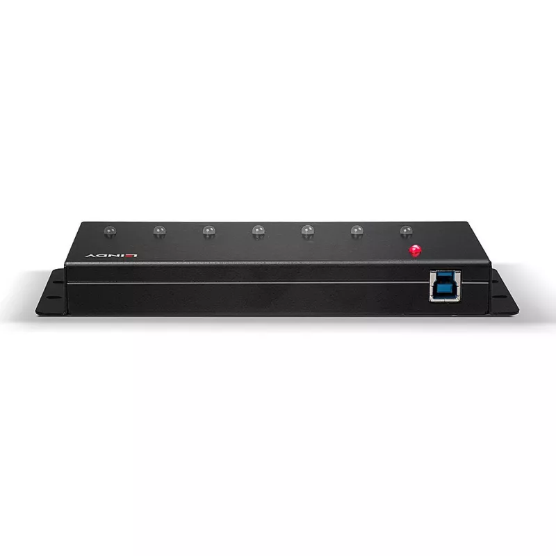 Lindy 7 Port USB 3.0 Metal Hub, USB 3.2 Gen 1 (3.1 Gen 1) Type-A, 5000 Mbit/s, Schwarz, 0,8 m, 185 mm, 75 mm