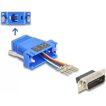 D-Sub 15 Stecker auf RJ12 Buchse Montageset, DELOCK, blau