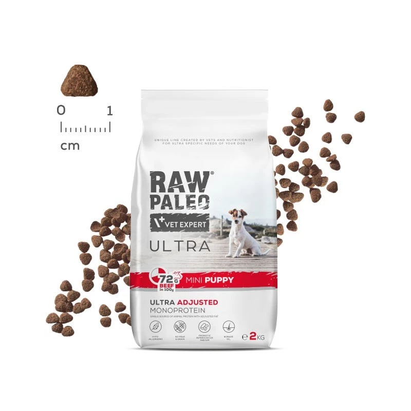 RAW PALEO Ultra Mini Puppy Beef - Trockenfutter für Welpen kleiner Rassen - 8 kg