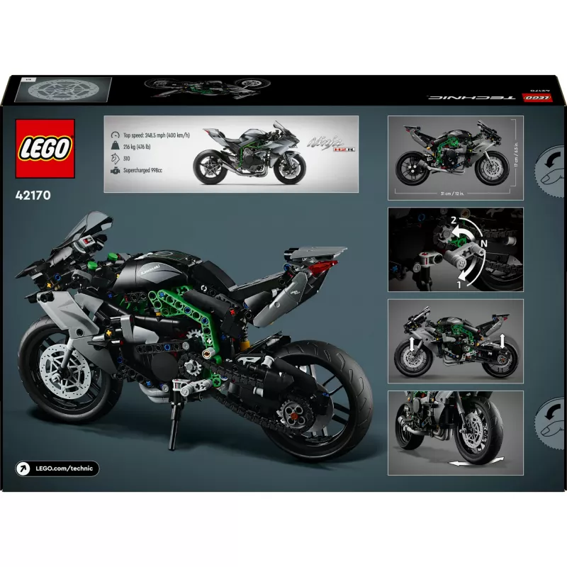 LEGO Technic Motorrad-Modell Kawasaki Ninja H2R 42170 — 1:1-Maßstabs-Nachbildung, 643 Teile, Bauanleitung, für Kinder ab 10 Jahren