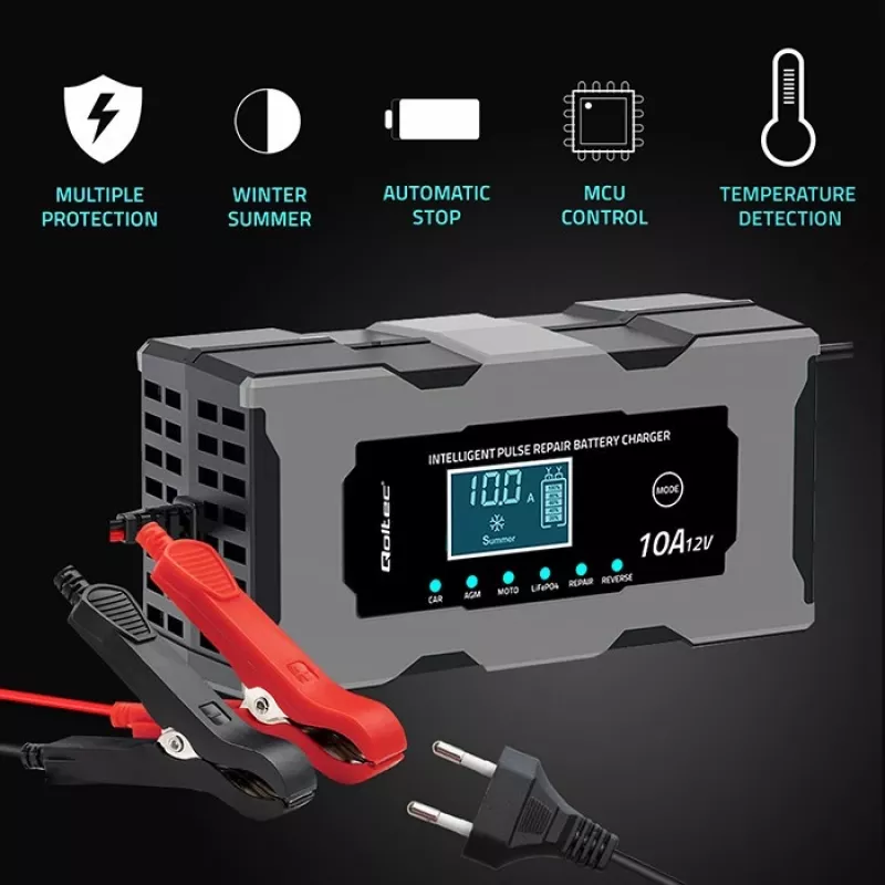 Ladegerät QOLTEC 52493 12V 10A mit Reparaturfunktion für AGM-Batterien