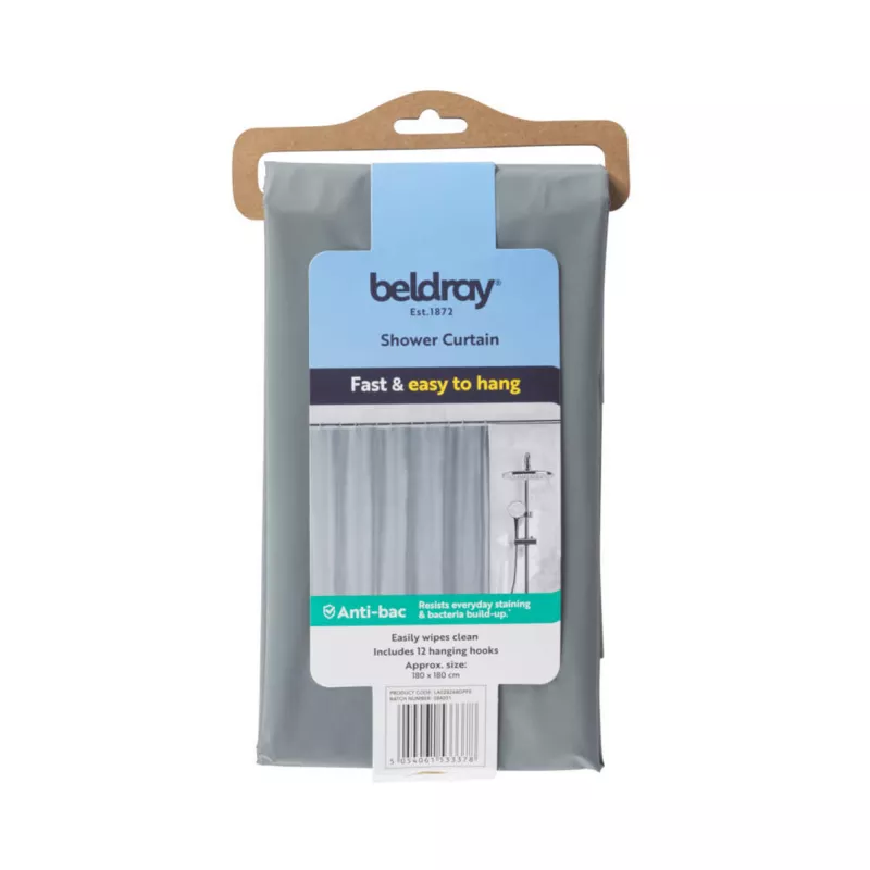 Duschvorhang Beldray LA028268LGRYUFFEU7 Antibac Grau – antibakterieller Badvorhang, Standardgröße