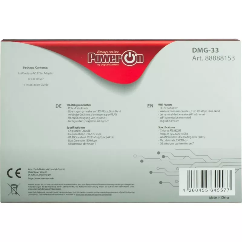 Interne WLAN-Karte Inter-Tech DMG-33 1300 Mbit/s