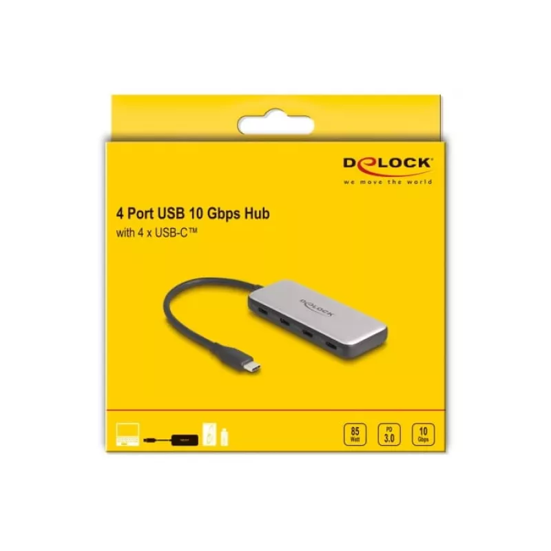 DeLOCK 64261 USB 3.2 Gen 1 Type-C Hub 10000 Mbit/s Schwarz Grau