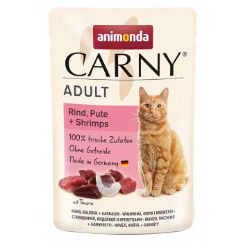 ANIMONDA Carny Adult Rind, Pute und Garnelen - Nassfutter für Katzen - 85 g