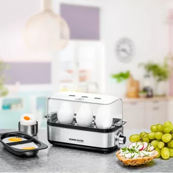 Eierkocher Rommelsbacher ER 600 — elektrischer Eierkocher, Kapazität 6 Eier, 400 W, Edelstahl, transparenter Deckel