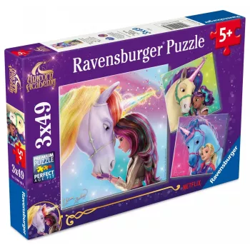 Puzzle Ravensburger Unicorn Academy – 3 x 49 Teile, Set für Kinder