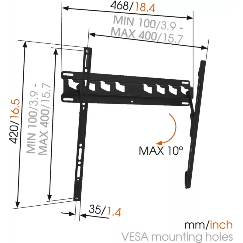 Vogels | Wandhalterung | MA3010-A1 | Neigbar | 32-55 Zoll | Maximale Belastbarkeit 40 kg | Schwarz