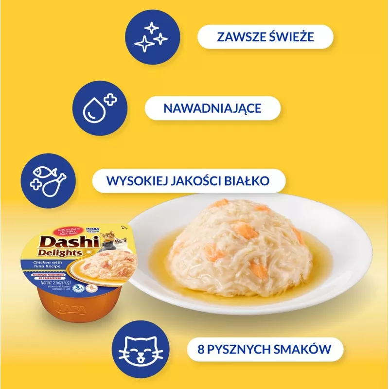 Katzenleckerli INABA Dashi Delights Huhn & Thunfisch Bouillon, 70 g Beutel, getreidefrei, glutenfrei, sojafrei