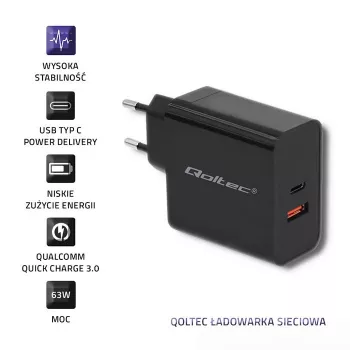 Netzteil QOLTEC 51716 — AC 220–240V auf 20V 3A (63W), schwarz, universelles Indoor-Ladegerät