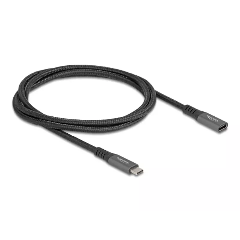DeLOCK USB-Verlängerungskabel USB Type-C Stecker auf Buchse 10 Gbit/s 1 m grau Metall