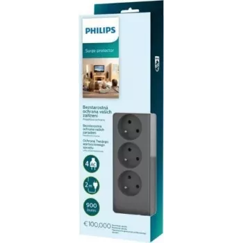 Philips SPN3140A/60 Überspannungsschutz-Steckdosenleiste, 4 Steckdosen, 2 m