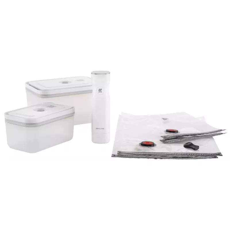 Vakuumierbox ZWILLING 36807-007-0, rechteckiger Kunststoff-Lebensmittelbehälter, 1,1 l & 2,3 l, luftdicht verschließbarer Deckel, abnehmbar, durchscheinend weiß