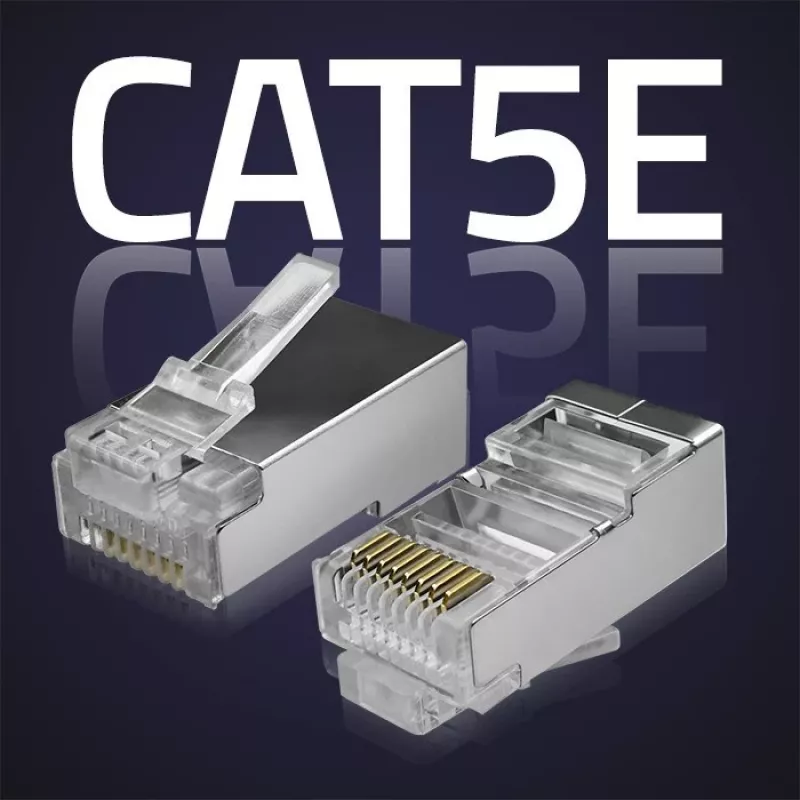 Modularer RJ45-Stecker QOLTEC 54554 CAT5e FTP, 100 Stück, silber, Kunststoff, 11×22×18 mm