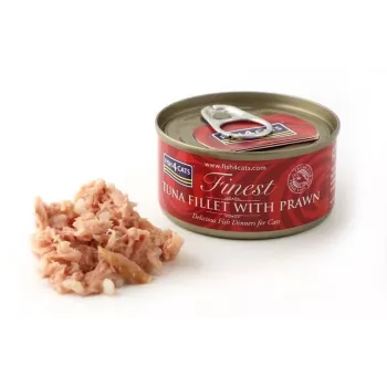 Nassfutter für Katzen FISH4DOGS Thunfischfilet mit Garnele 70 g – Nassfutter in Dose, 83 % Feuchtigkeit, 14 % Protein, gluten- und sojafrei