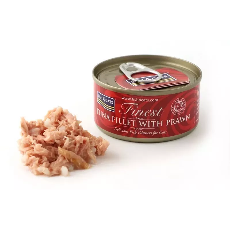 Nassfutter für Katzen FISH4DOGS Thunfischfilet mit Garnele 70 g – Nassfutter in Dose, 83 % Feuchtigkeit, 14 % Protein, gluten- und sojafrei