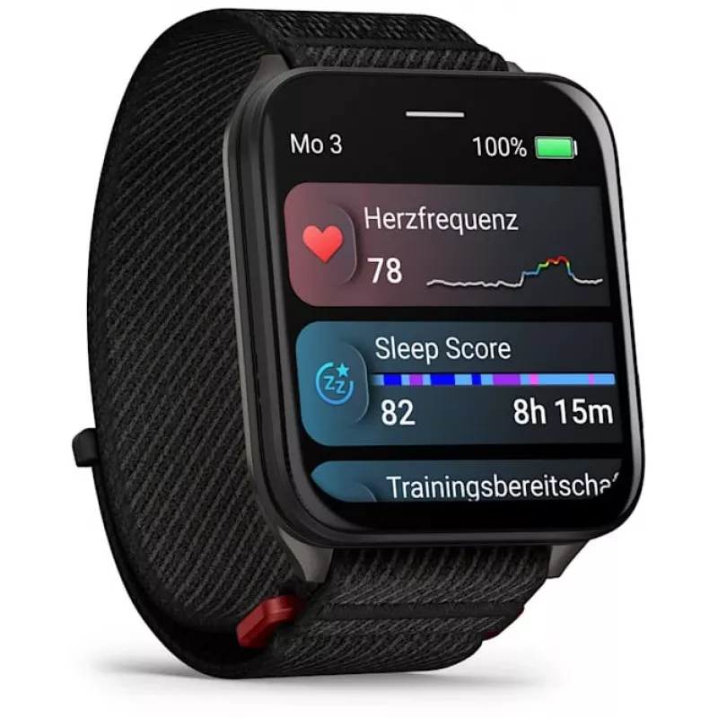 Smartwatch GARMIN Venu X1 – 2 Zoll AMOLED, GPS/GLONASS/Galileo, 5 ATM, 11 Tage Akku, schwarzes Silikonarmband