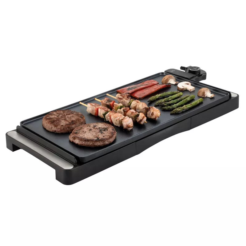 Kontaktgrill Jata JEGR1245 — 2200 W, Drehregler, rechteckig 655×255 mm, schwarz/silber