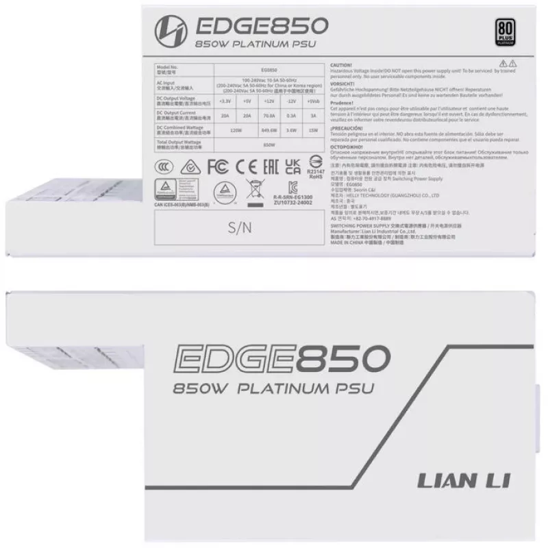 Netzteil Lian Li EG0850 850 W SFX, 20-Pin ATX, 80 PLUS Gold, Weiß