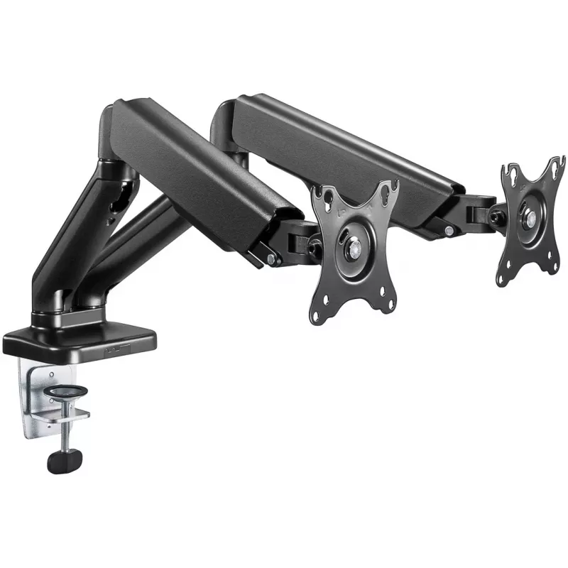 Goobay Tischhalterung | Doppelmonitorhalterung mit Gasdruckfeder | Schwenkbar, neigbar, drehbar | 17-32 Zoll | Maximale Tragfähigkeit 9 kg | Schwarz