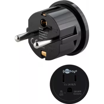 Goobay Netzadapter, Schwarz - US/Japan-Steckdose (Typ B, NEMA 5-15, 3-polig) > Typ F (Typ F, CEE 7/4) (45350)